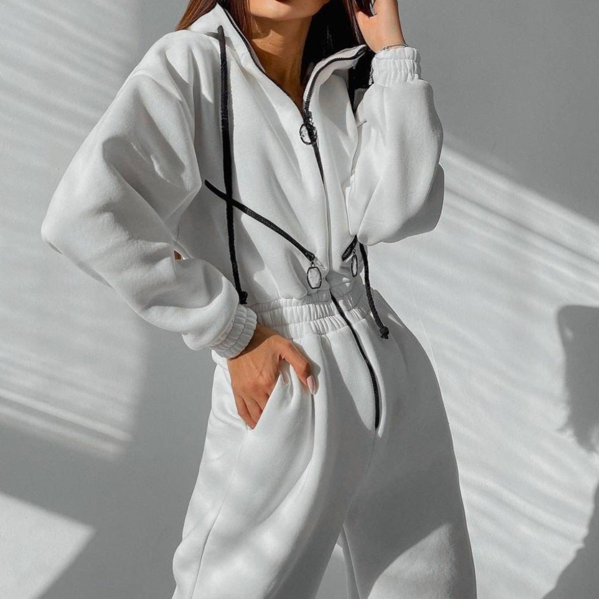 Sweatsuit | Met capuchon | Gerimpelde taille | Casual jumpsuit | Jumpsuit voor dames-Boutique Moda