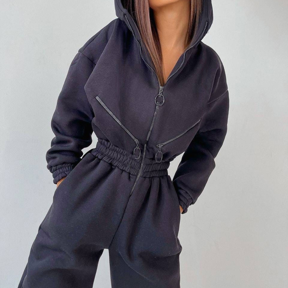 Sweatsuit | Met capuchon | Gerimpelde taille | Casual jumpsuit | Jumpsuit voor dames-Boutique Moda