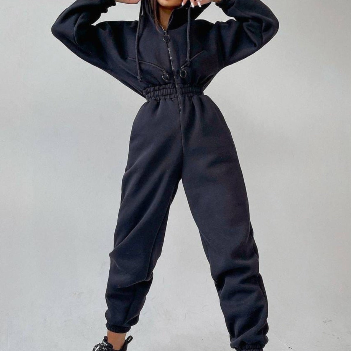 Sweatsuit | Met capuchon | Gerimpelde taille | Casual jumpsuit | Jumpsuit voor dames-Boutique Moda
