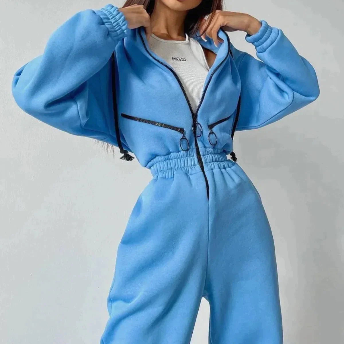Sweatsuit | Met capuchon | Gerimpelde taille | Casual jumpsuit | Jumpsuit voor dames-Boutique Moda