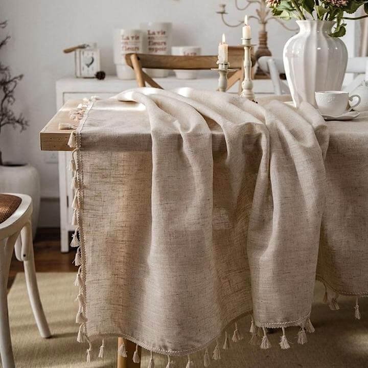 Tafelkleed | Linnen Naturel | Kwastjes Rechthoekig Eettafel-Boutique Moda