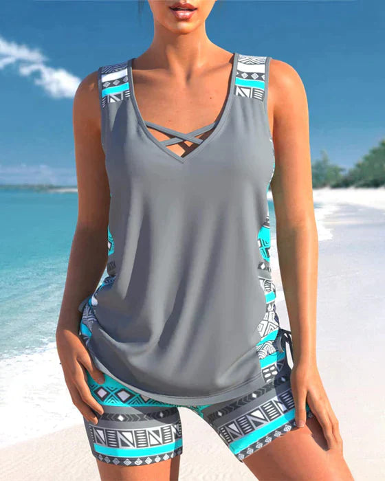 Tankini-set - Zwemshort en top voor dames, tweedelig zwempak-Boutique Moda