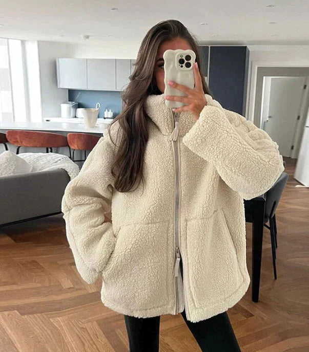 Teddy Fleece Jas - Dames Oversized Warme winter fleece jas met rits-Boutique Moda