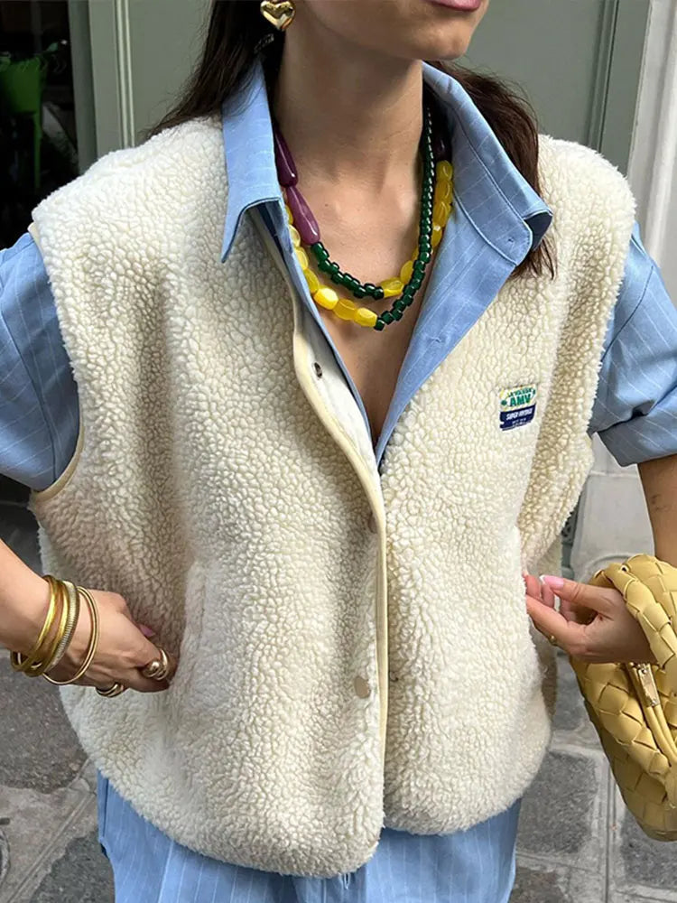 Teddy Vest - Dames Mouwloos Loose Fit Teddy Fleece Gilet-Boutique Moda