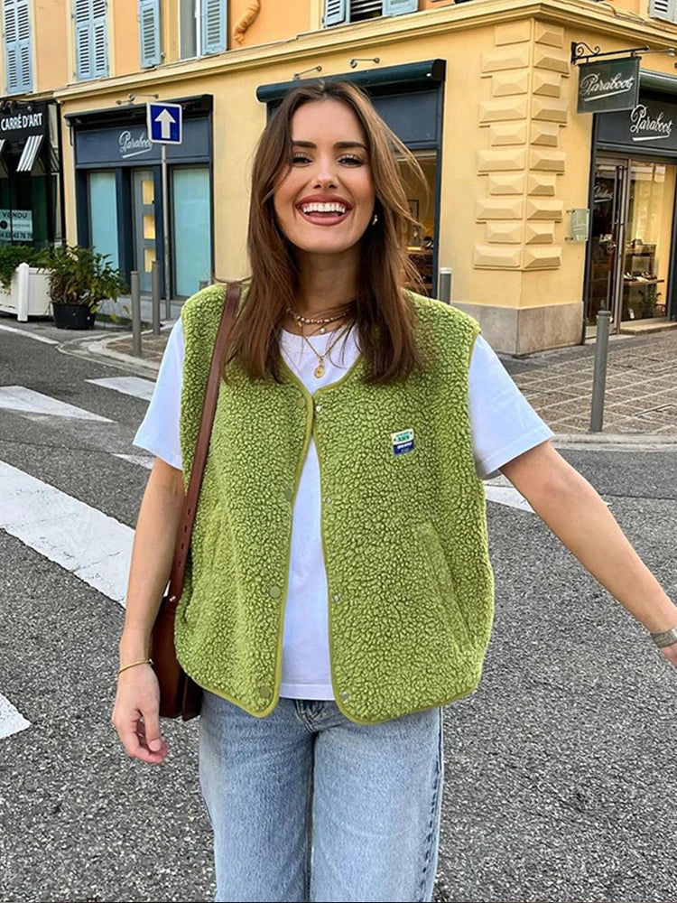 Teddy Vest - Dames Mouwloos Loose Fit Teddy Fleece Gilet-Boutique Moda