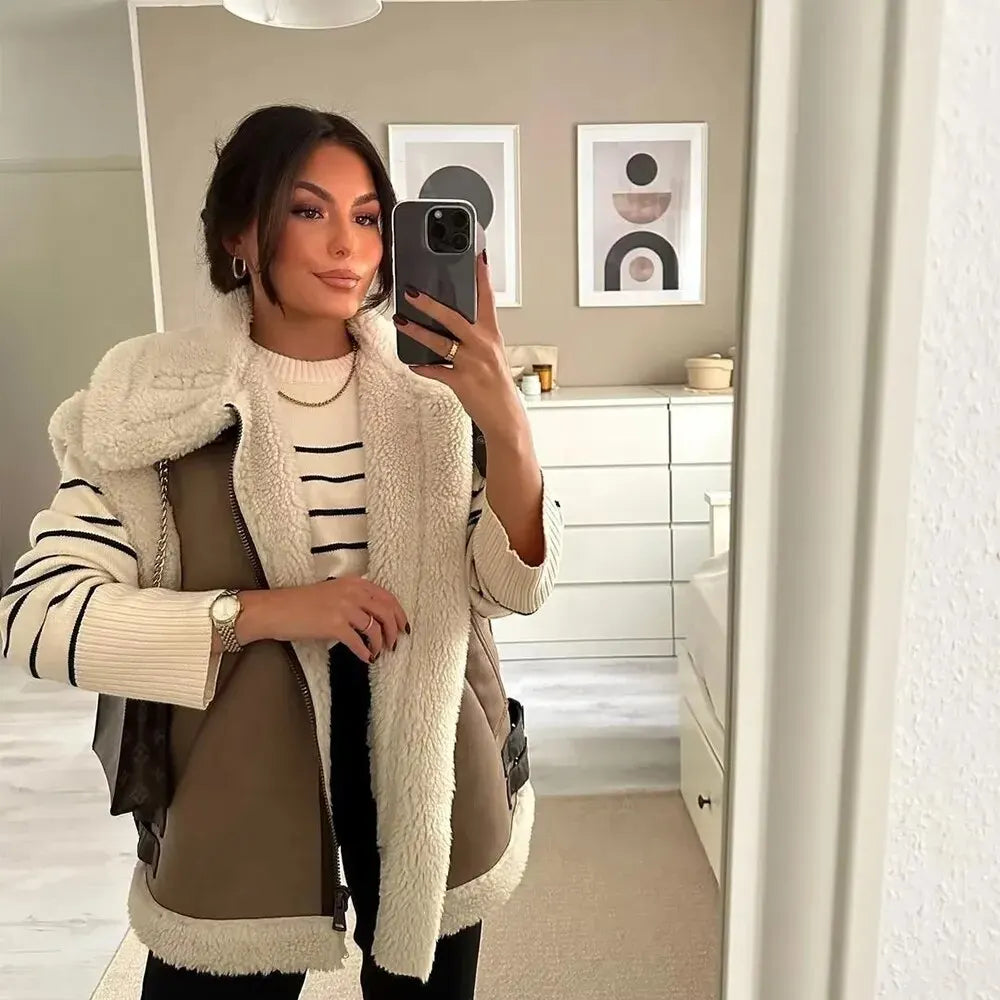 Teddy Vest - Dames mouwloos Loose Fit Teddy Fleece Winter Vest-Boutique Moda