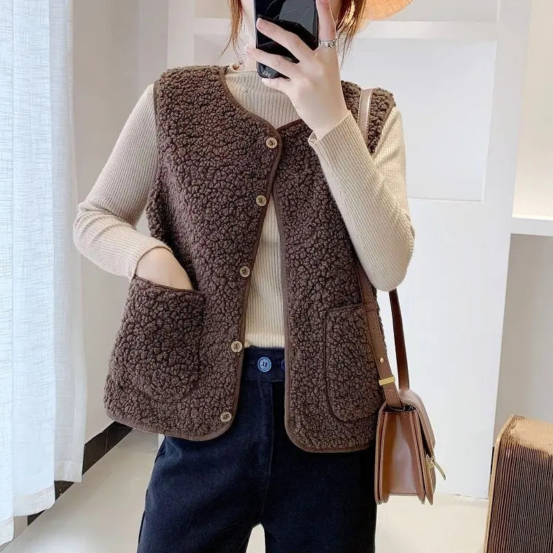 Teddy Vest - Mouwloos fleece vest met zakken voor dames-Boutique Moda