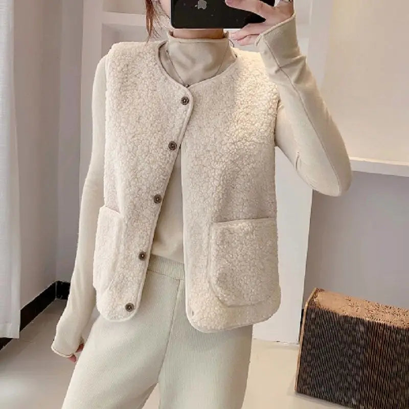 Teddy Vest - Mouwloos fleece vest met zakken voor dames-Boutique Moda