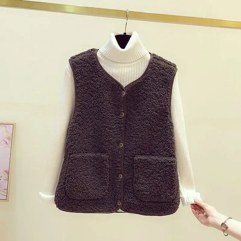 Teddy Vest - Mouwloos fleece vest met zakken voor dames-Boutique Moda