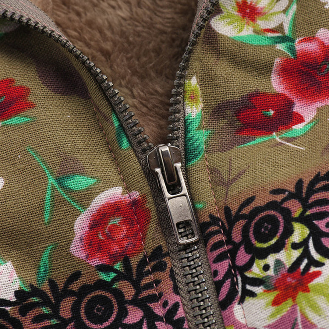 Teddyjas - Bloemen - Rits - Jas met capuchon - Damesjas-Boutique Moda