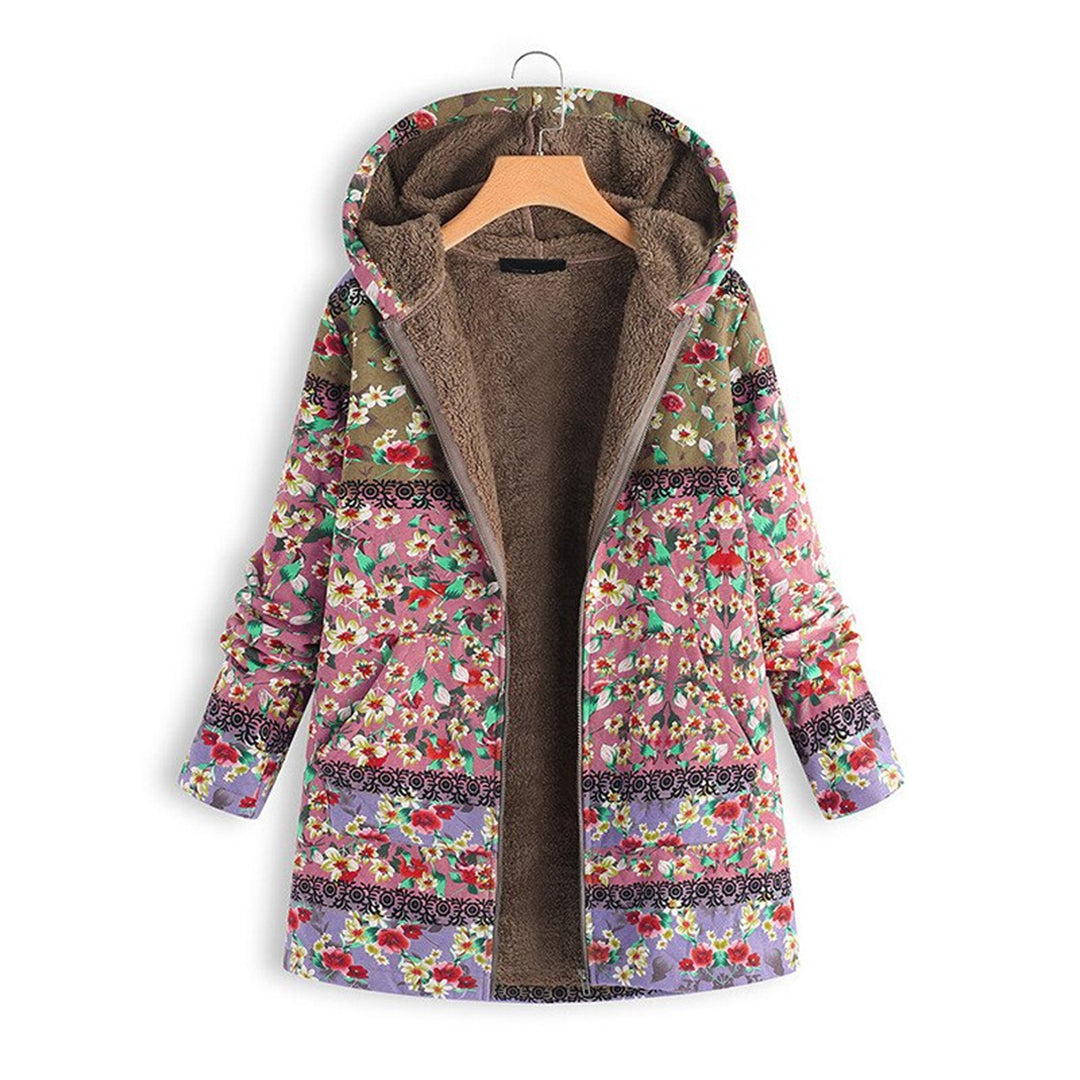Teddyjas - Bloemen - Rits - Jas met capuchon - Damesjas-Boutique Moda
