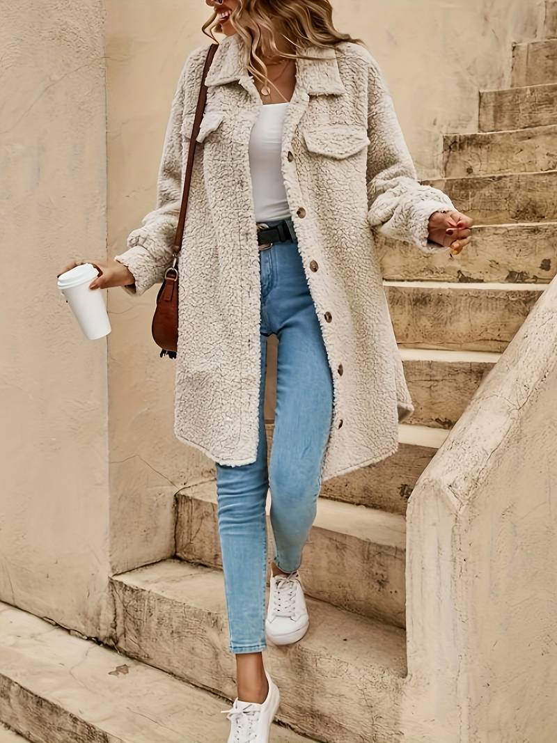 Teddyjas - Dun - Knoopsluiting - Knoopsluiting Oversized Jas - Damesjas-Boutique Moda