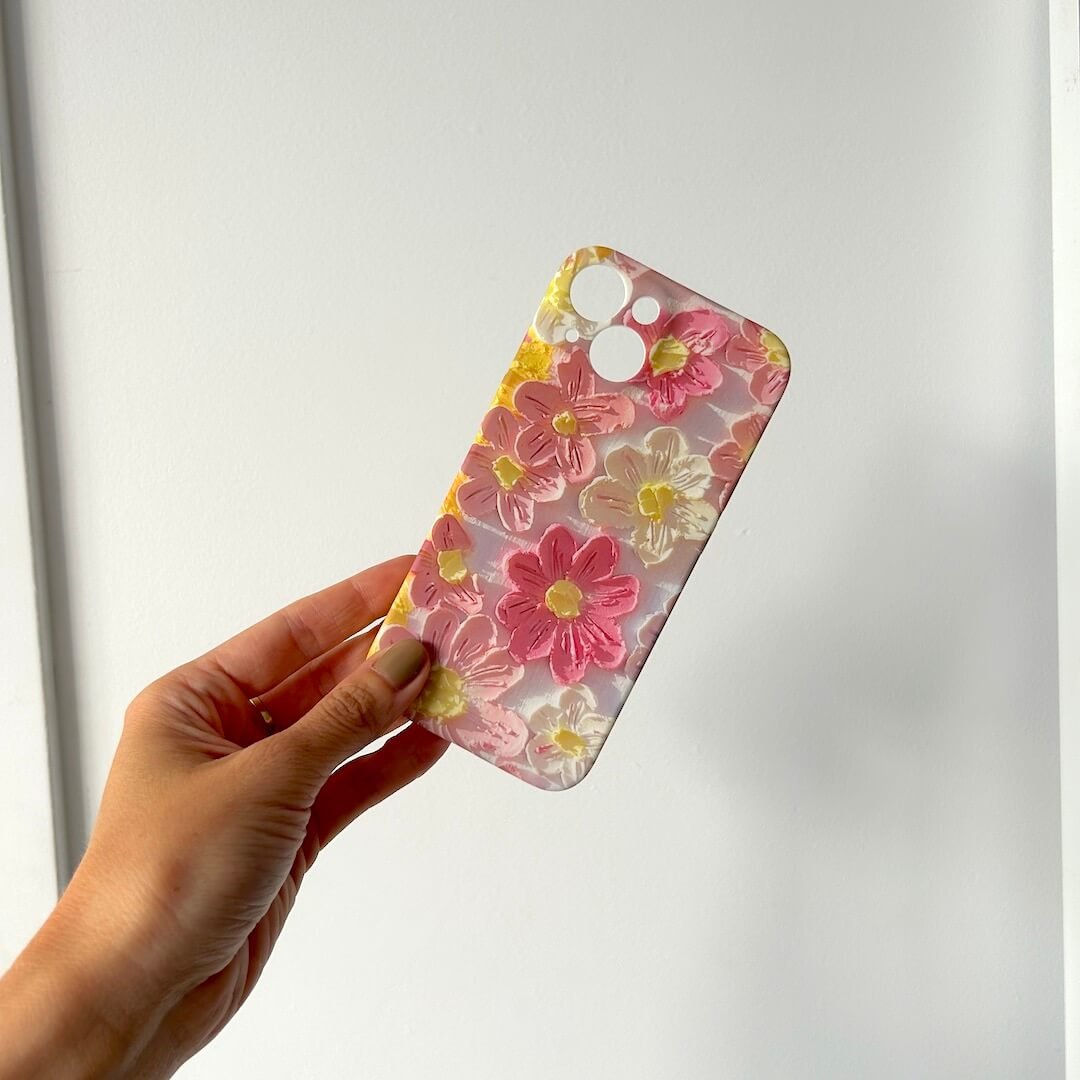 Telefoonhoesje iPhone | Bloemen Reliëf | Roze of Blauw-Boutique Moda
