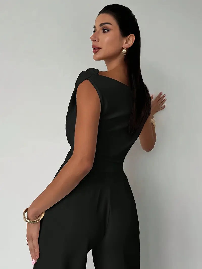 Top | Gedrapeerde schouder | Elegant asymmetrisch-Boutique Moda