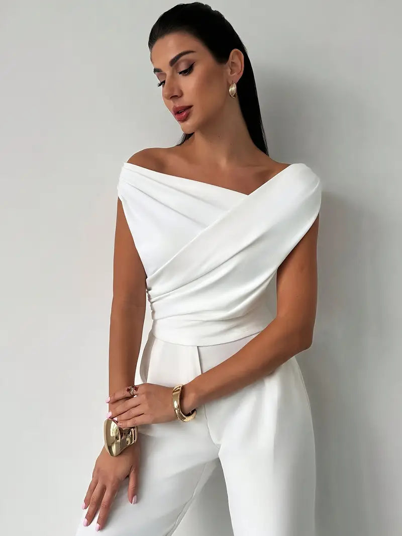Top | Gedrapeerde schouder | Elegant asymmetrisch-Boutique Moda