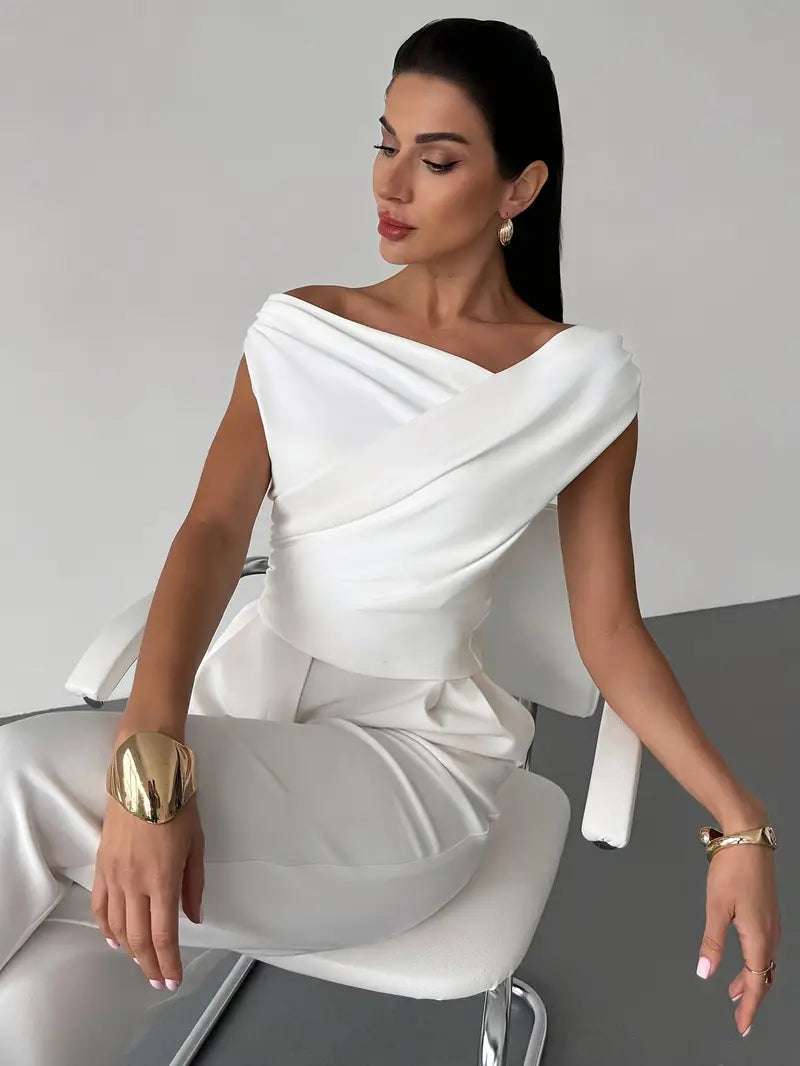 Top | Gedrapeerde schouder | Elegant asymmetrisch-Boutique Moda