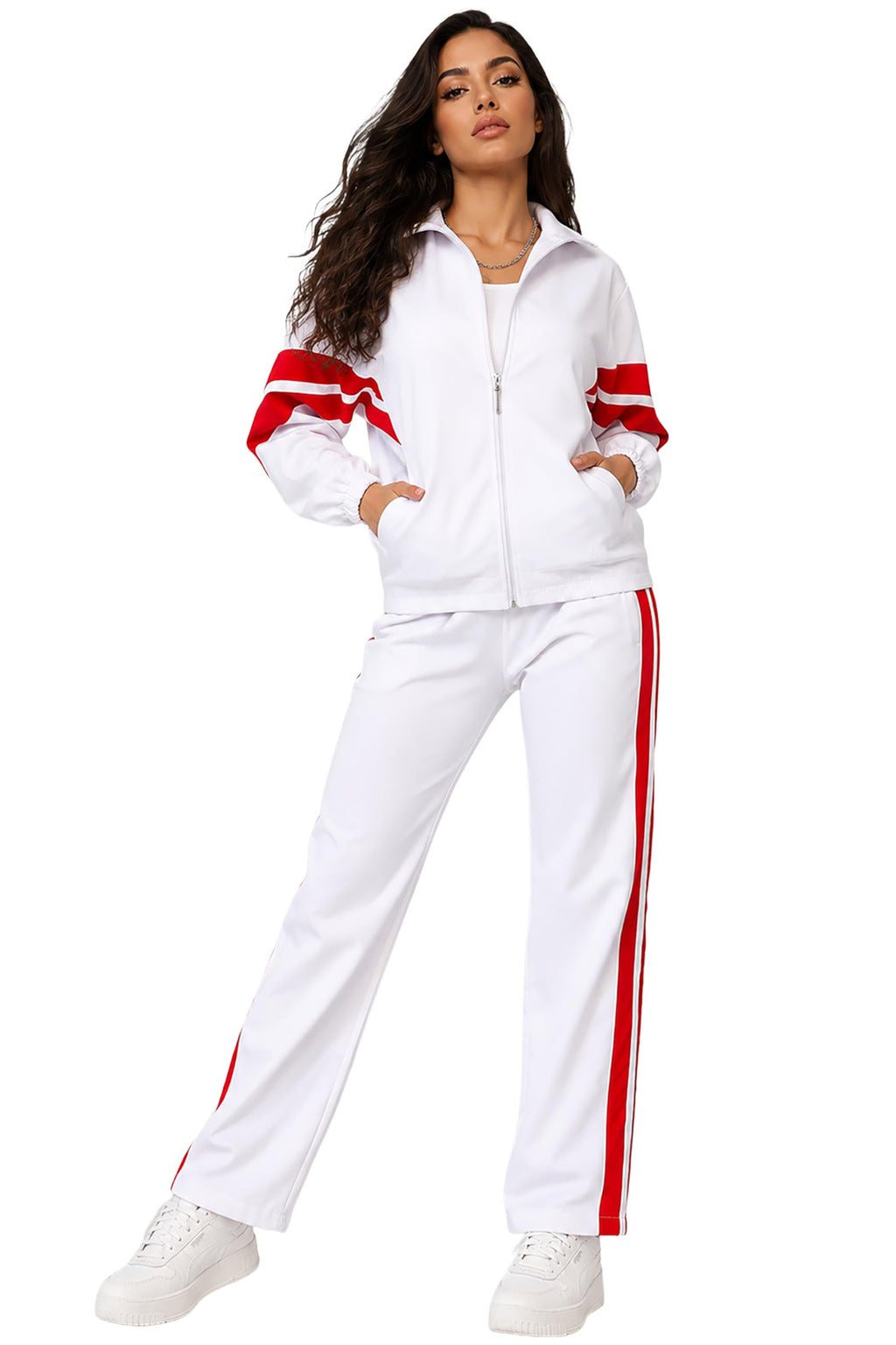 Trainingspak - Damesset met rits en rechte joggers-Boutique Moda