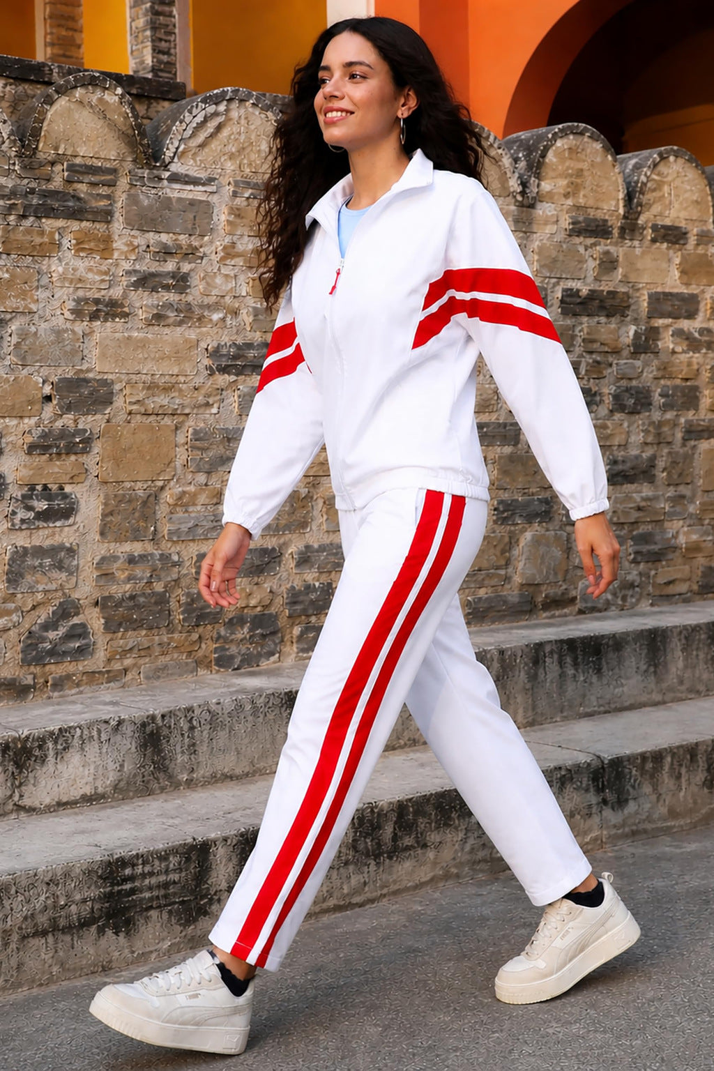 Trainingspak - Damesset met rits en rechte joggers-Boutique Moda