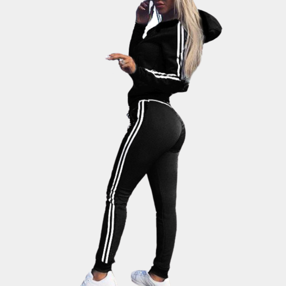 Trainingspak - Tweedelige joggingset voor dames met capuchon, strepen en rits-Boutique Moda