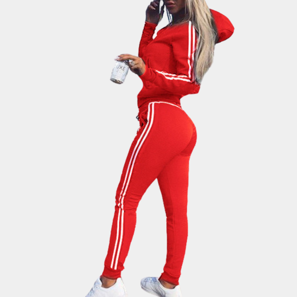 Trainingspak - Tweedelige joggingset voor dames met capuchon, strepen en rits-Boutique Moda
