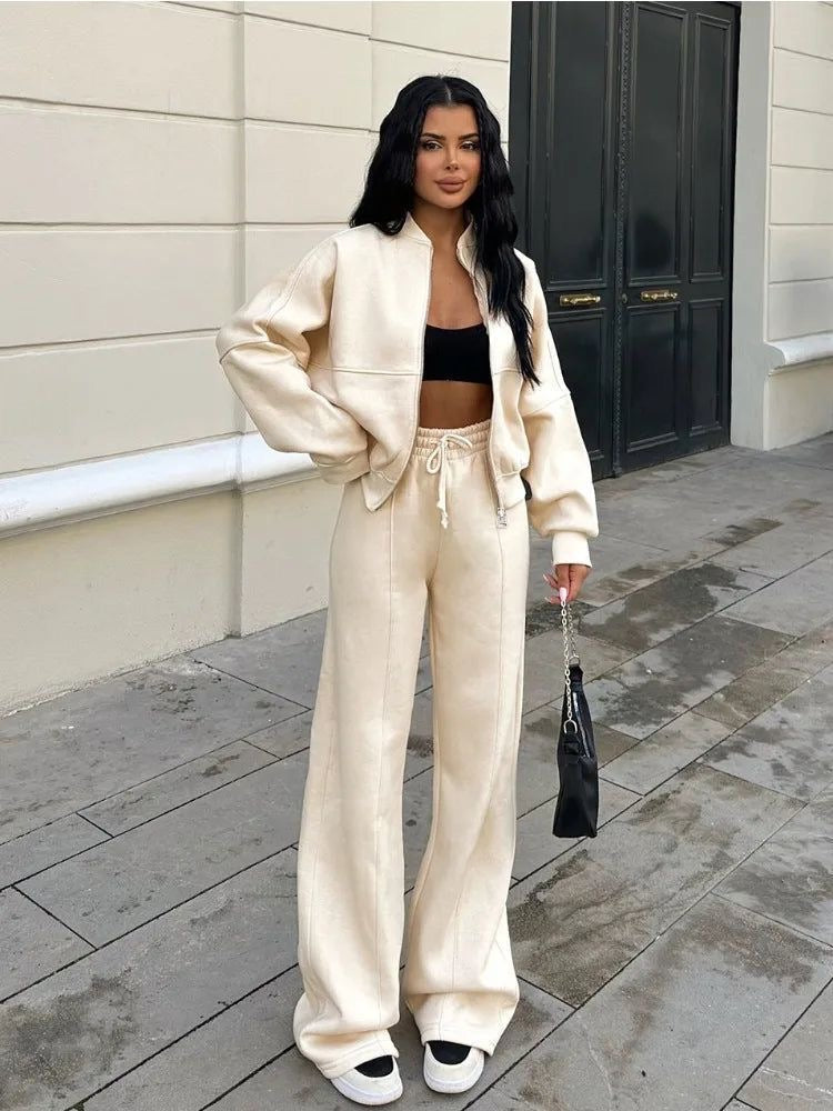 Trainingspak voor dames – Set met jasje met rits en joggingbroek met wijde pijpen-Boutique Moda