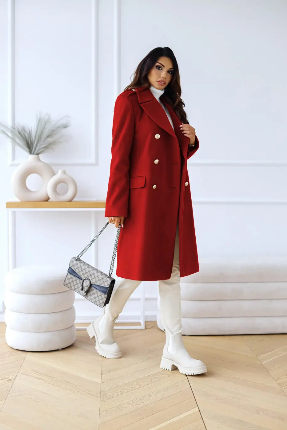 Trenchcoat | Klassiek | Double Breasted | Lange Pea Jas | Winterjas voor Vrouwen-Boutique Moda