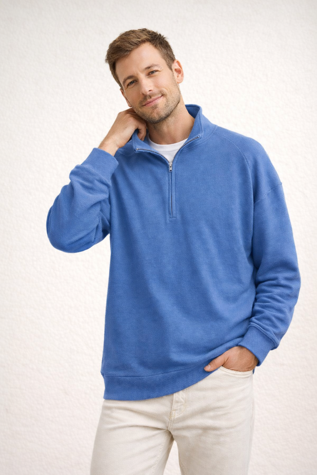 Trui met halve rits – Herentrui met halve rits en een losse pasvorm-Boutique Moda