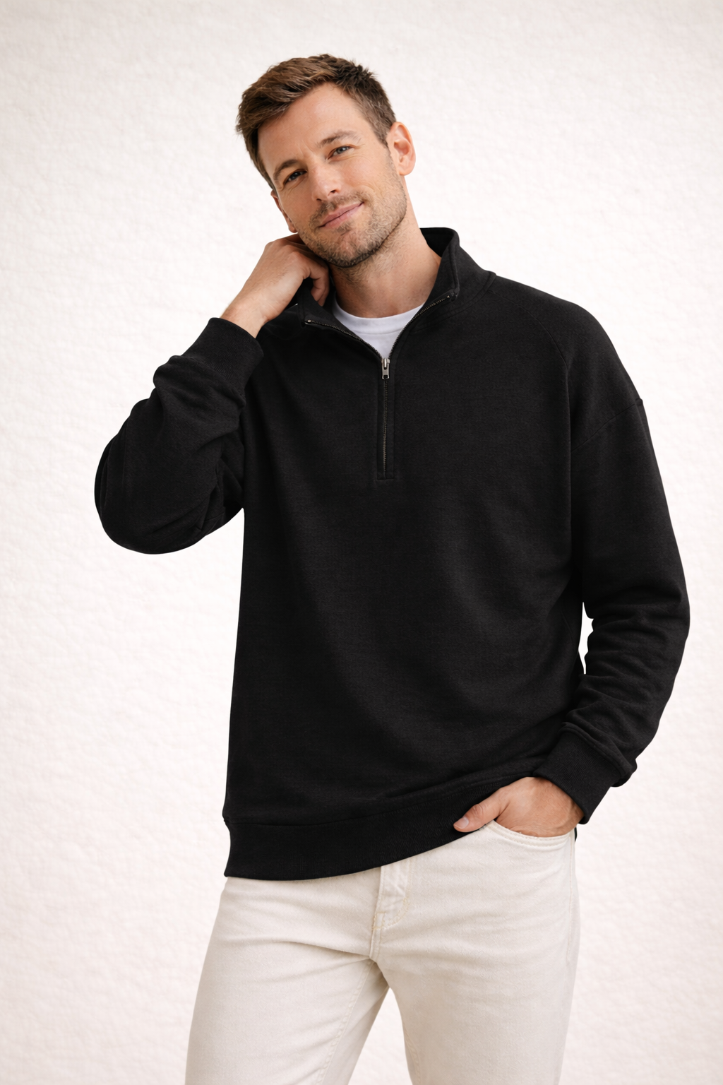 Trui met halve rits – Herentrui met halve rits en een losse pasvorm-Boutique Moda