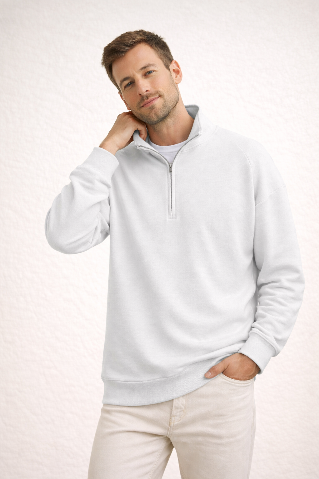 Trui met halve rits – Herentrui met halve rits en een losse pasvorm-Boutique Moda