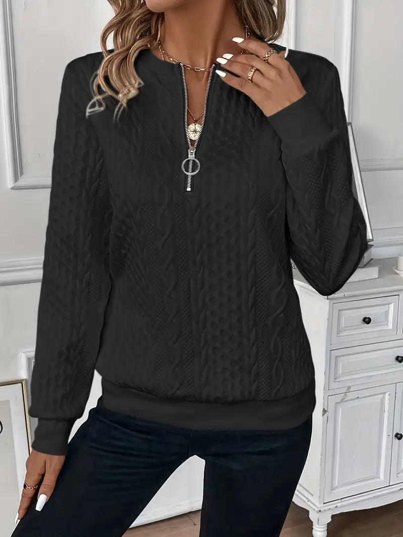 Trui met halve rits | Regular Fit | Ronde Hals | Sweater met halve rits | Dameskleding-Boutique Moda