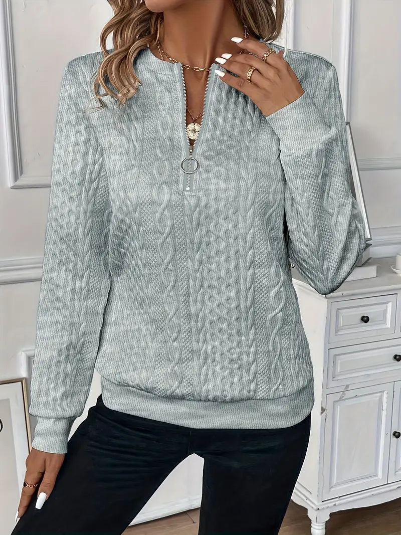 Trui met halve rits | Regular Fit | Ronde Hals | Sweater met halve rits | Dameskleding-Boutique Moda