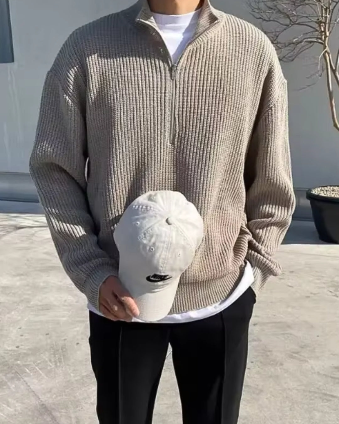 Trui met halve rits | Warme | Trui | Gebreide trui | Trui met halve rits voor heren-Boutique Moda