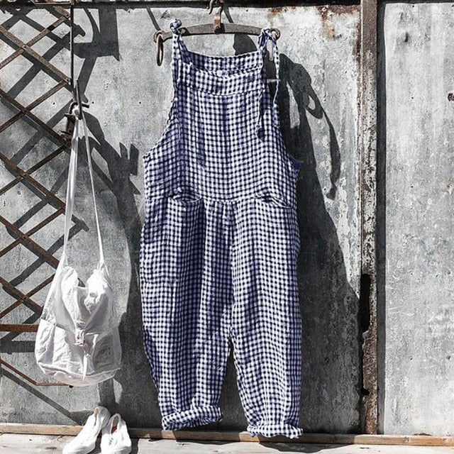 Tuinbroek Dames | Linnenlook Salopette | Mouwloze Jumpsuit met Strikbandjes-Boutique Moda