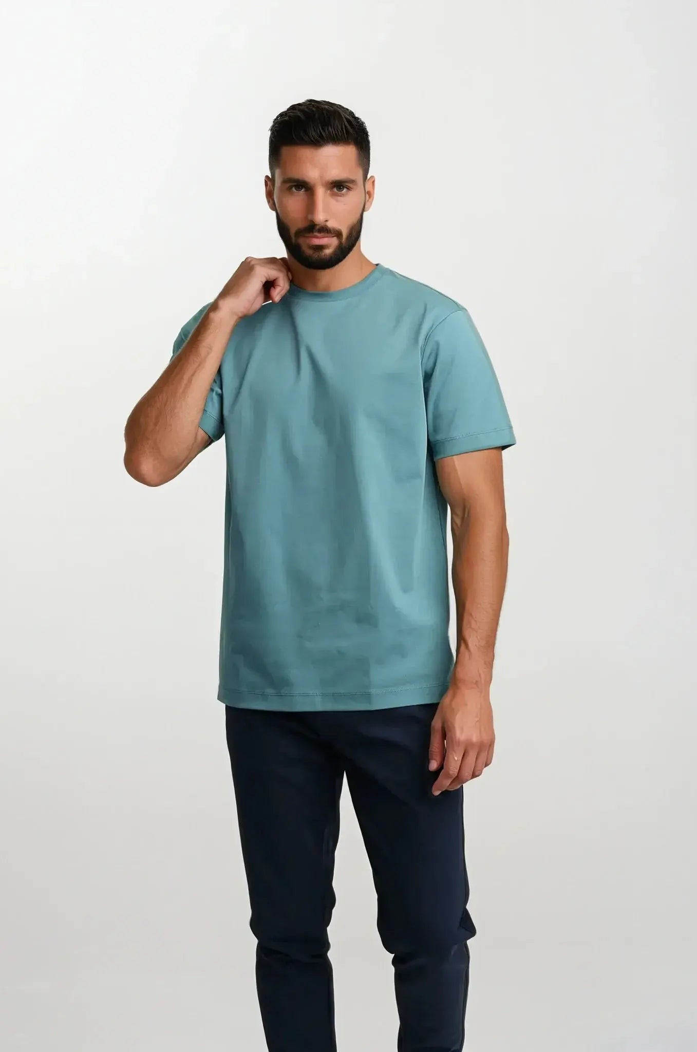 Turquoise T-shirt - Basic T-shirt met ronde hals voor heren-Boutique Moda