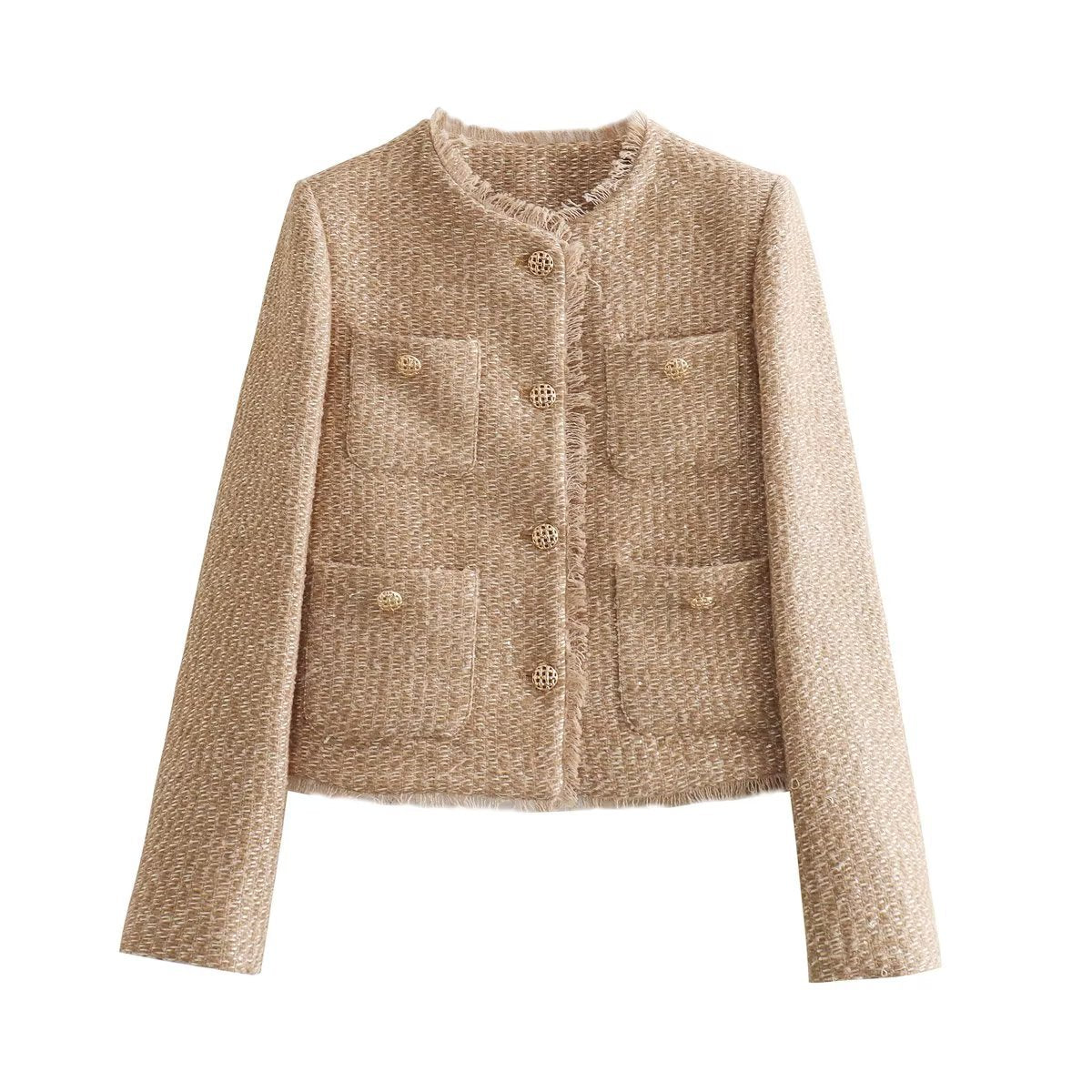 Tweed Jas | Elegant | Button-Up | Beige Jas | Vrouwenjas-Boutique Moda