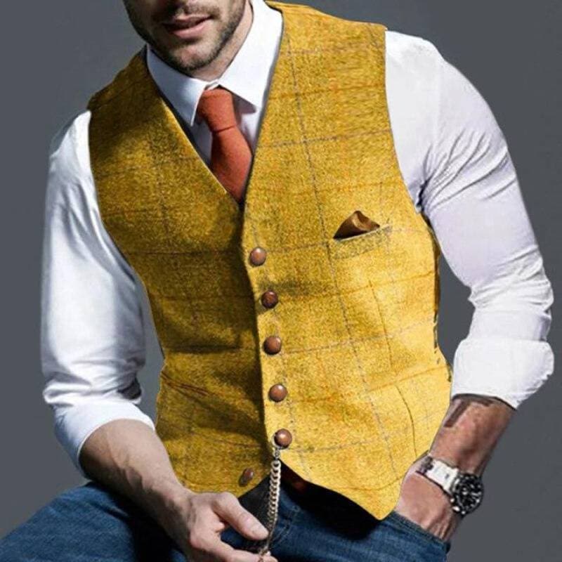 Tweed vest - Mouwloos - Enkelborstig - Kostuumvest - Herenvest-Boutique Moda