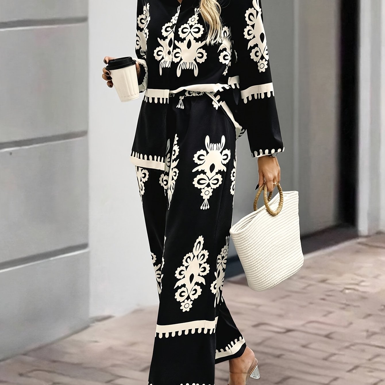 Tweedelige set - Broek met wijde pijpen - Blazer - Coord set - Dameskleding-Boutique Moda