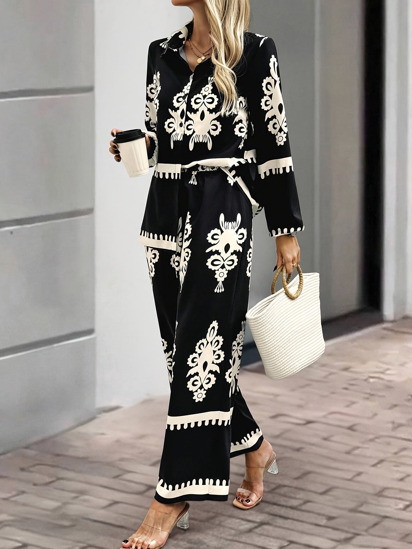 Tweedelige set - Broek met wijde pijpen - Blazer - Coord set - Dameskleding-Boutique Moda