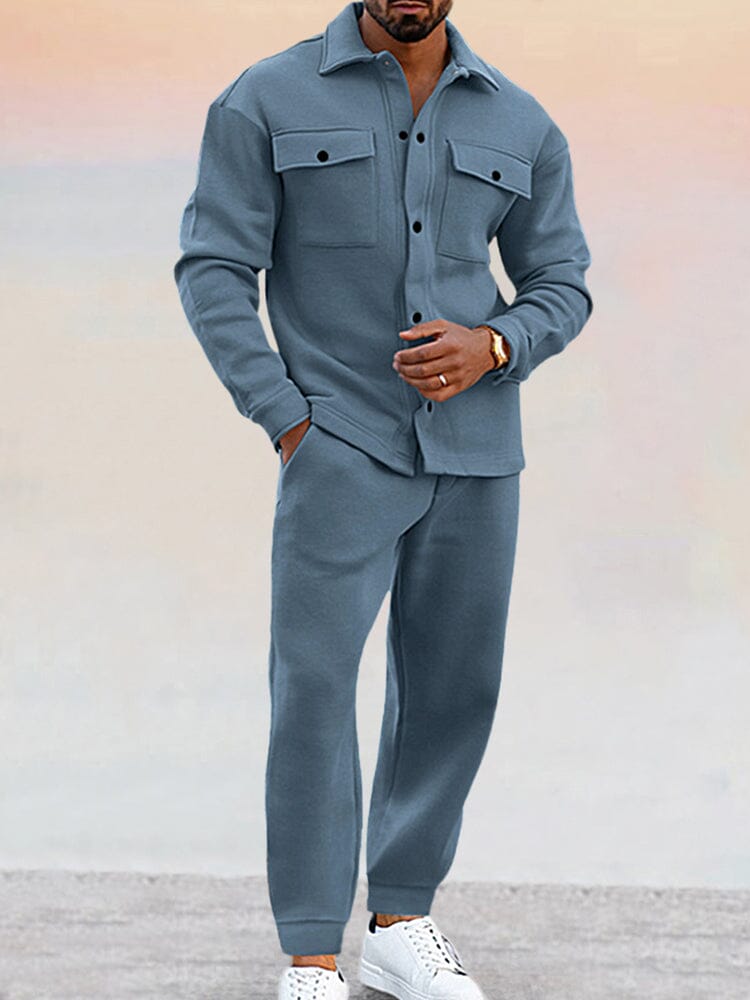 Tweedelige set - Casual overshirt met lange mouwen en broek voor heren-Boutique Moda
