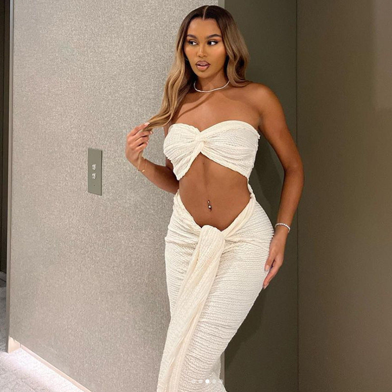 Tweedelige set - Cropped Bandeau Top en Maxi Rok Set voor de zomer-Boutique Moda