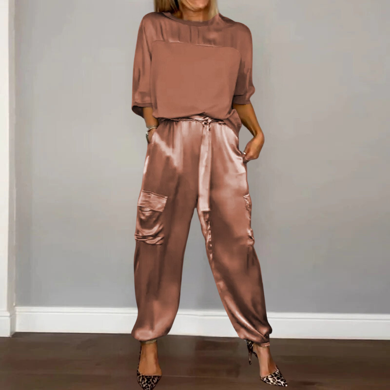 Tweedelige set | Satijn | Los model | Cargo Broek | Dameskleding-Boutique Moda
