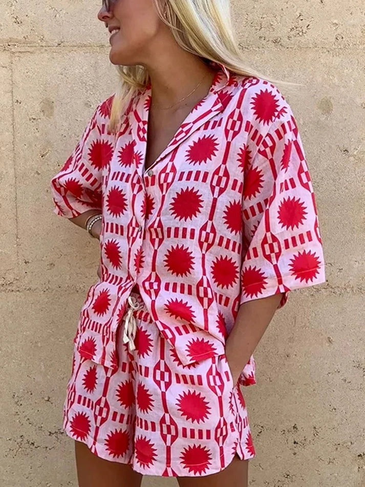 Tweedelige set | Zomer | Los model | Korte broek en overhemd | Samengestelde set voor vrouwen-Boutique Moda
