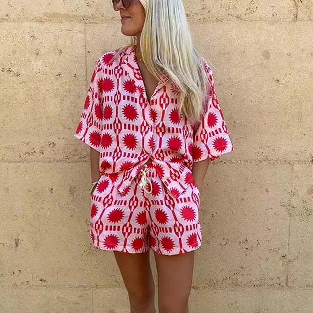 Tweedelige set | Zomer | Los model | Korte broek en overhemd | Samengestelde set voor vrouwen-Boutique Moda