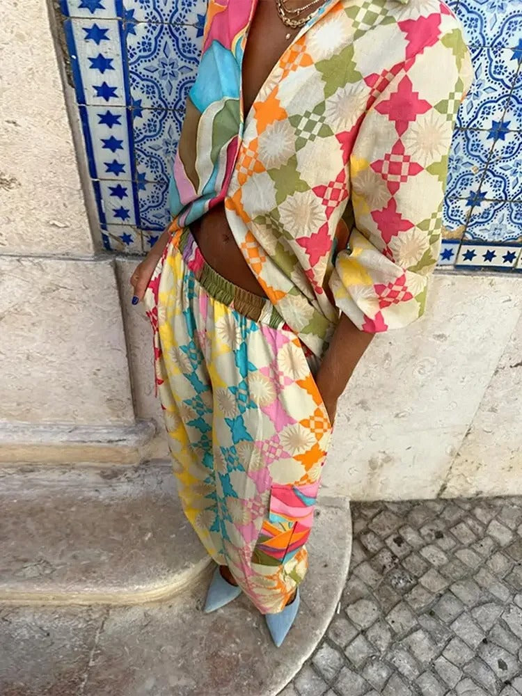 Tweedelige set en jurk | Kleurrijke | Lange Mouwen | Maxi Dress | Zomerjurk voor vrouwen-Boutique Moda