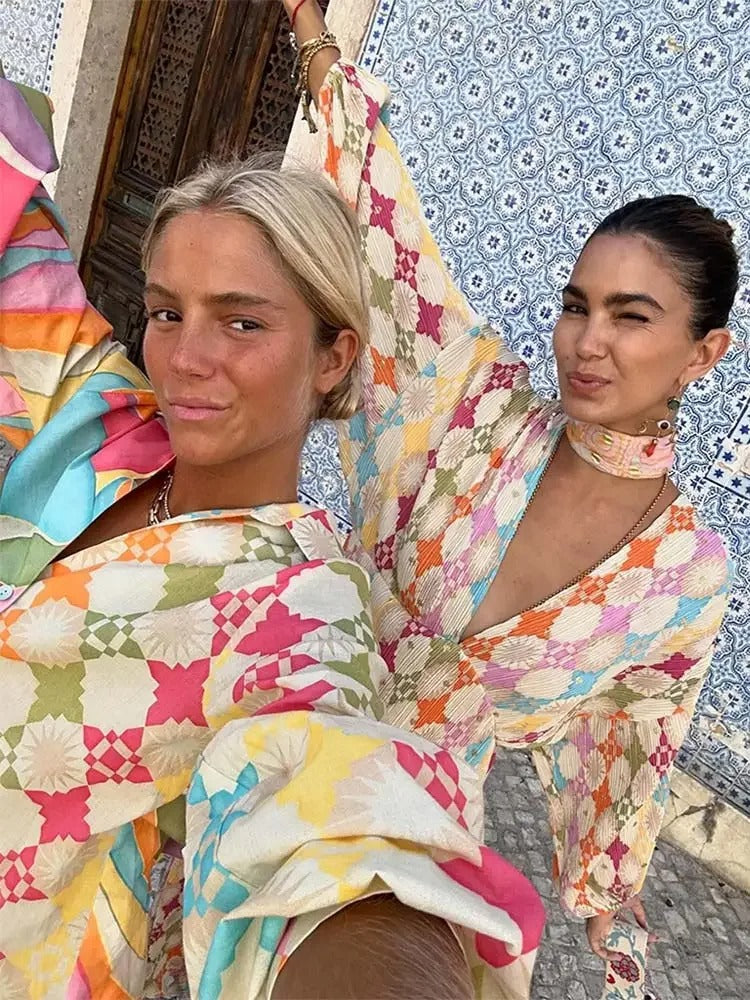 Tweedelige set en jurk | Kleurrijke | Lange Mouwen | Maxi Dress | Zomerjurk voor vrouwen-Boutique Moda