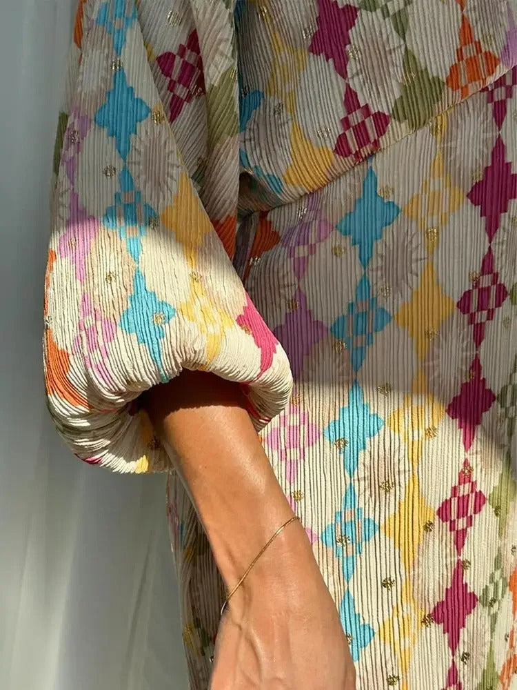 Tweedelige set en jurk | Kleurrijke | Lange Mouwen | Maxi Dress | Zomerjurk voor vrouwen-Boutique Moda