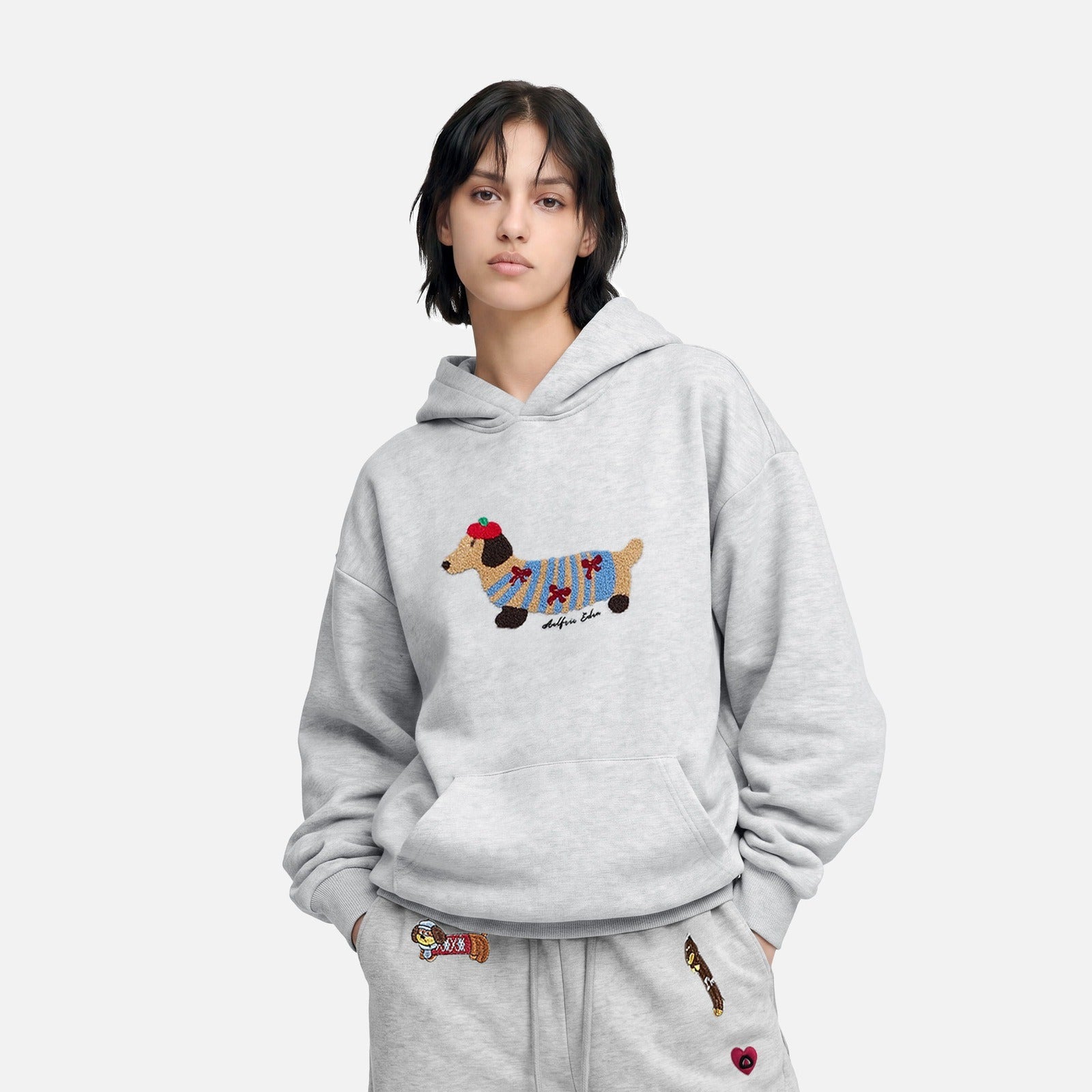 Unisex Hoodie - Relaxed fit pullover hoodie met hondprint-Boutique Moda