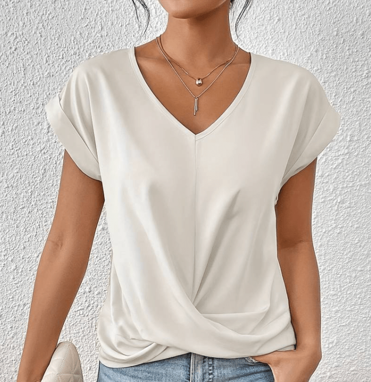 V-Hals Top | Dames Lichtgewicht Top met Twist-voorzijde-Boutique Moda