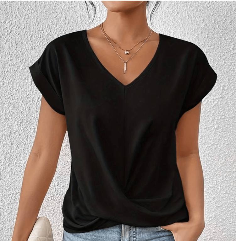 V-Hals Top | Dames Lichtgewicht Top met Twist-voorzijde-Boutique Moda