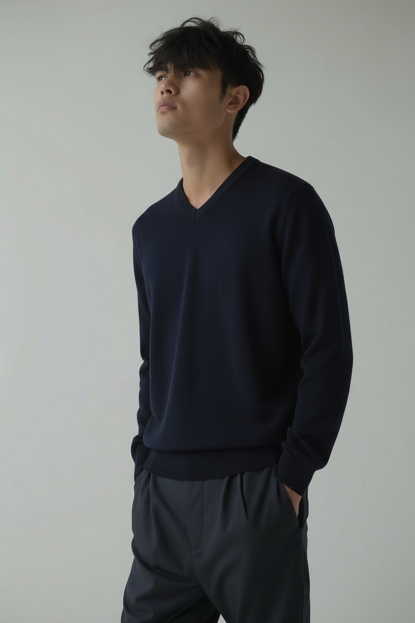 V-hals trui | Effen | Gebreid | Pullover | Gebreide kleding voor mannen-Boutique Moda